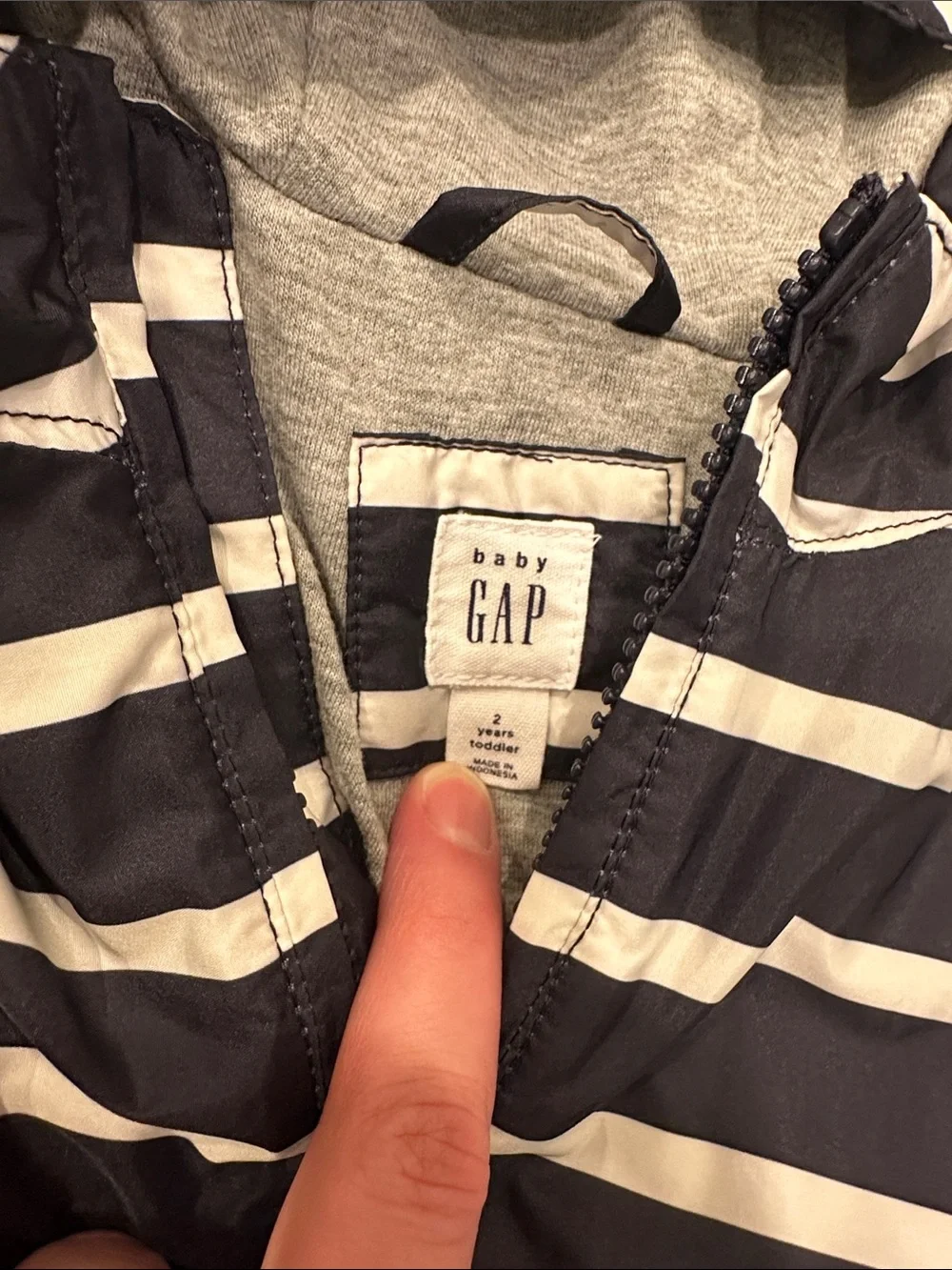 GAP Navy and White Striped Hooded Pullover Jacket